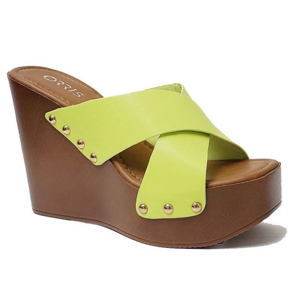 Oppo Lime Green Cross Strap Wedge Sandal